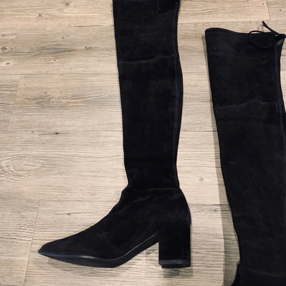 Stuart Weitzman Black Thighland Suede Boots